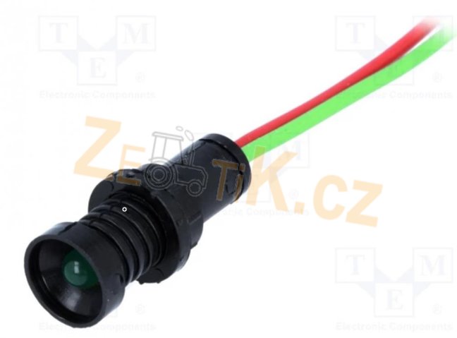 Kontrolka zelená LED 12V vydutá pr. 10