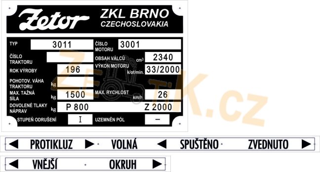 Malá sada - štítky Zetor 3011 pol
