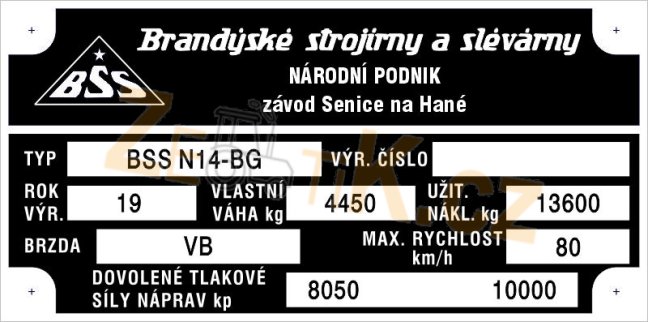 Výrobní štítek vlek BSS N14-BG