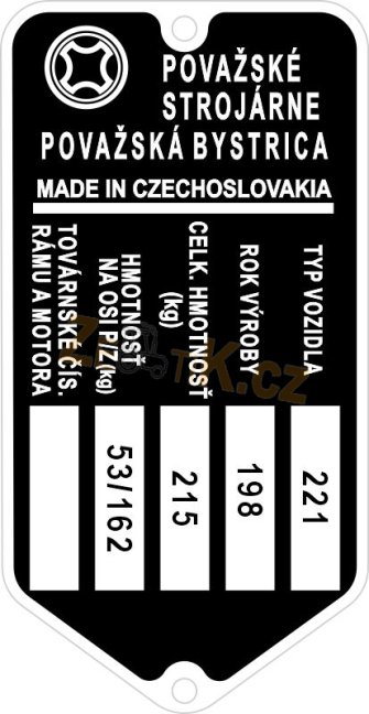 Štítek výrobní Jawa 221