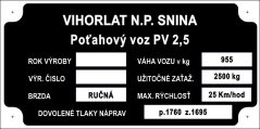 Výrobní štítek potahový voz VIHORLAT