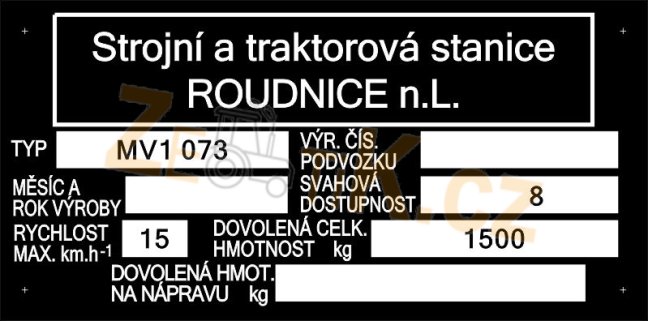 štítek STS Roudnice - Typ: MV1 073