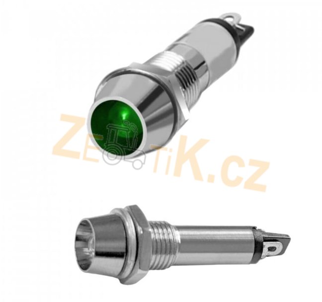 Kontrolka zelená LED 12V více vydutá pr. 8