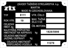 Výrobní štítek Crystal ZTS 8111