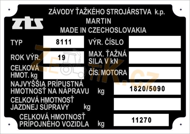 Výrobní štítek Crystal ZTS 8111