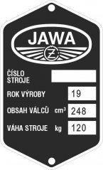Štítek výrobní Jawa CZ 250