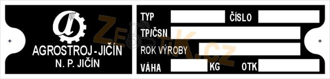 Výrobní štítek sekačky Agrostroj Jičín