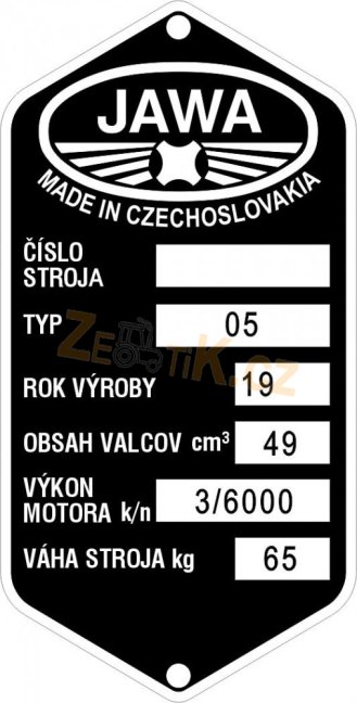 Štítek výrobní Jawa 05 rok 19
