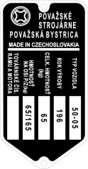 Štítek výrobní Jawa 50-05
