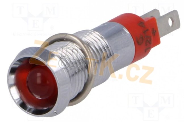 Kontrolka červená LED 12V vydutá pr. 8,2