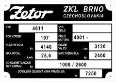 Výrobní štítek Zetor 4611