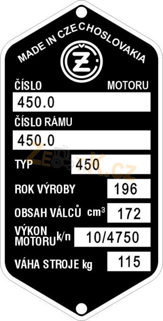 Štítek výrobní  ČZ 450