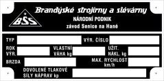 Výrobní štítek vlek BSS prázdný