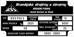 Výrobní štítek vlek BSS P93S 9t rok 19