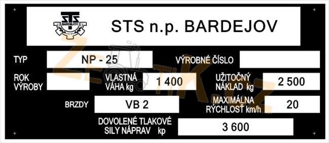 štítek STS BARDEJOV NP25 3600