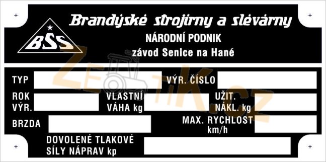 Výrobní štítek vlek BSS prázdný