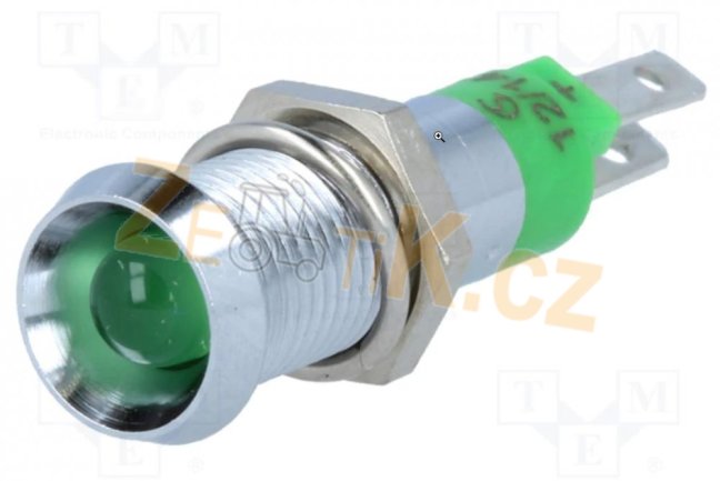 Kontrolka zelená LED 12V vydutá pr. 8,2