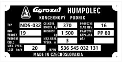 Výrobní štítek ND5-032 1500kg