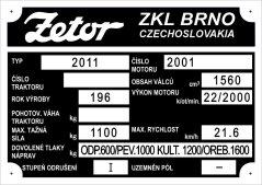 Výrobní štítek Zetor 2011 pol