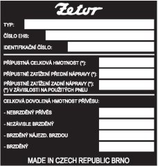 Výrobní štítek Zetor Proxima