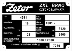 Výrobní štítek Zetor 4511