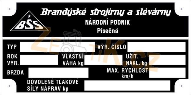 Výrobní štítek vlek BSS prázdný