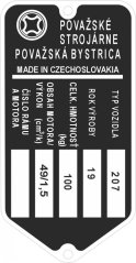 Štítek výrobní Babetta 207