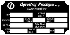 Výrobní štítek vleky Agrostroj z. Prostějov