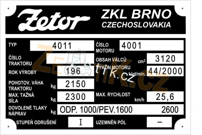 Výrobní štítek Zetor 4011 pol
