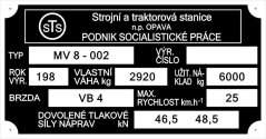 Výrobní štítek STS MV8 - 002