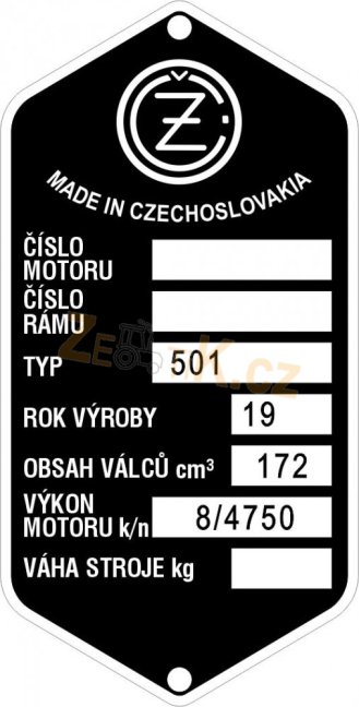 Štítek výrobní  ČZ 501