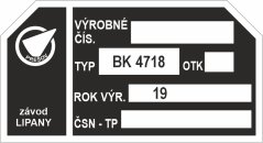 Výrobní štítek kabiny BK 4718