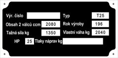 Výrobní štítek Zetor 25 TS1350