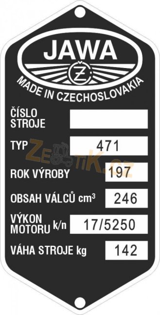 Štítek výrobní Jawa ČZ 471