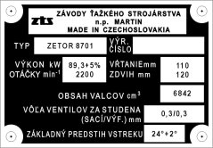 Výrobní štítek ZTS Martin motor 6V Typ 8701