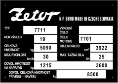 Výrobní štítek Zetor 7711