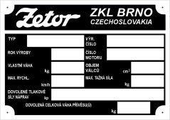 Výrobní štítek Zetor nevyplněný