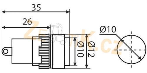 Kontrolka červená LED 12V plast pr. 12mm