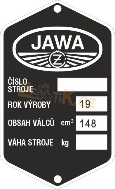 Štítek výrobní Jawa CZ 150