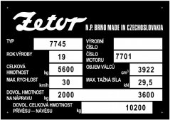 Výrobní štítek Zetor 7745 30km