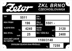 Výrobní štítek Zetor 5511