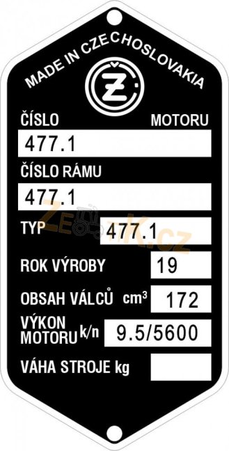 Štítek výrobní  ČZ 477.1
