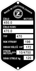 Štítek výrobní ČZ 470