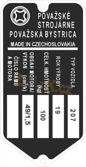 Štítek výrobní Babetta 207