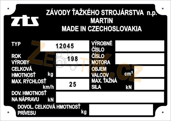 Výrobní štítek Crystal ZTS 12045