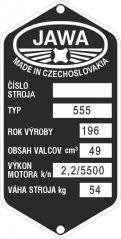 Štítek výrobní Jawa 555