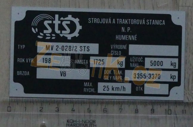 Výrobní štítek STS MV2 5t