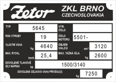 Výrobní štítek Zetor 5645