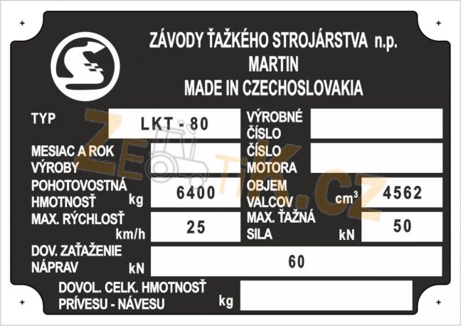 Výrobní štítek LKT 80