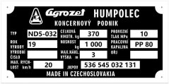 Výrobní štítek ND5-032 1000kg